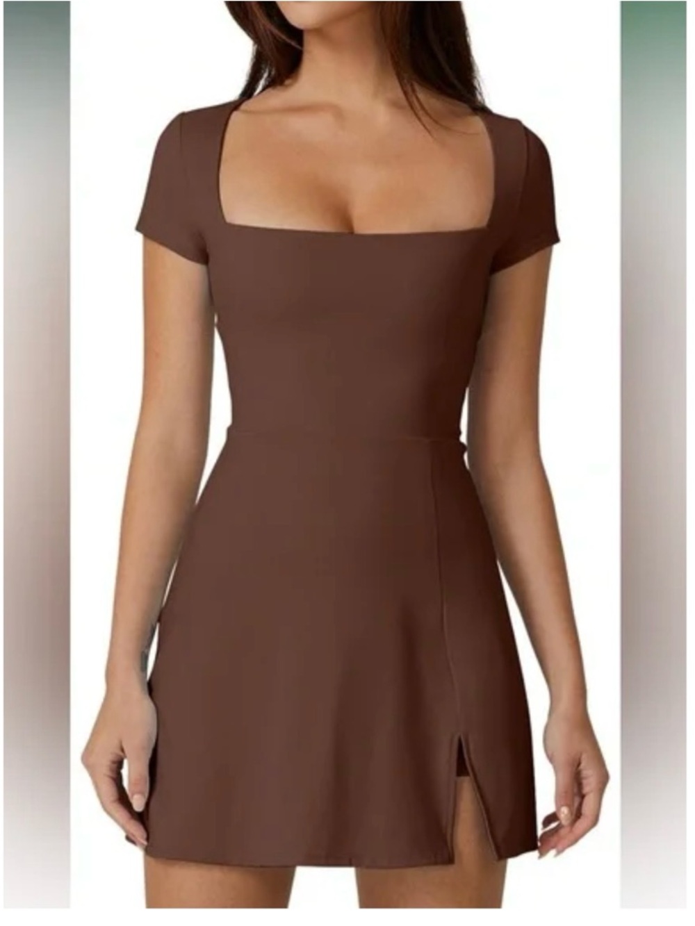 QINSEN Women's Square Neck Tennis Dress built in shorts square neck M